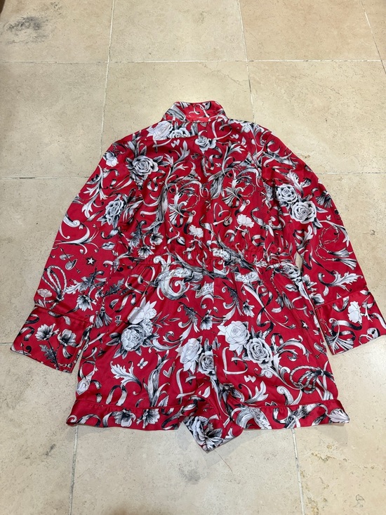Victoria's Secret Red Floral Satin Romper with Black & White Print - Picture 3 of 3